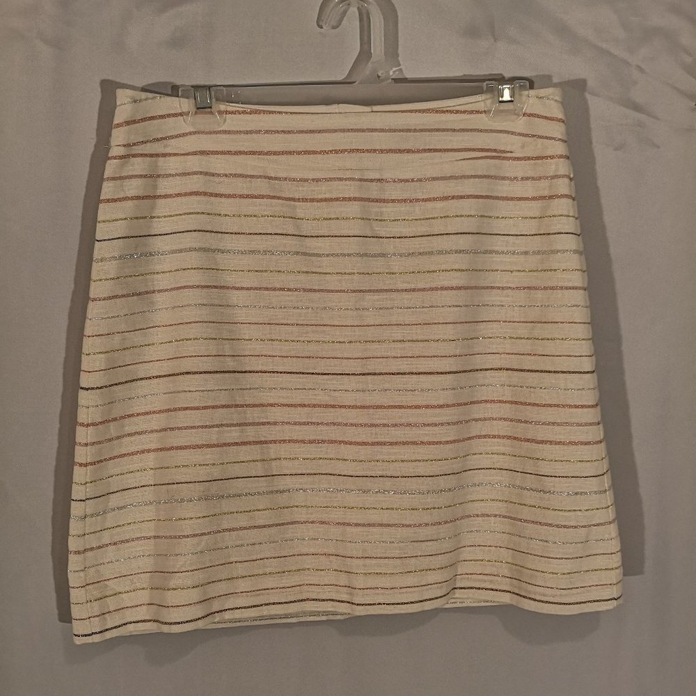 Loft Petites Ladies Size 8 Petite Pink Grey Bronze White Lined Short Skirt